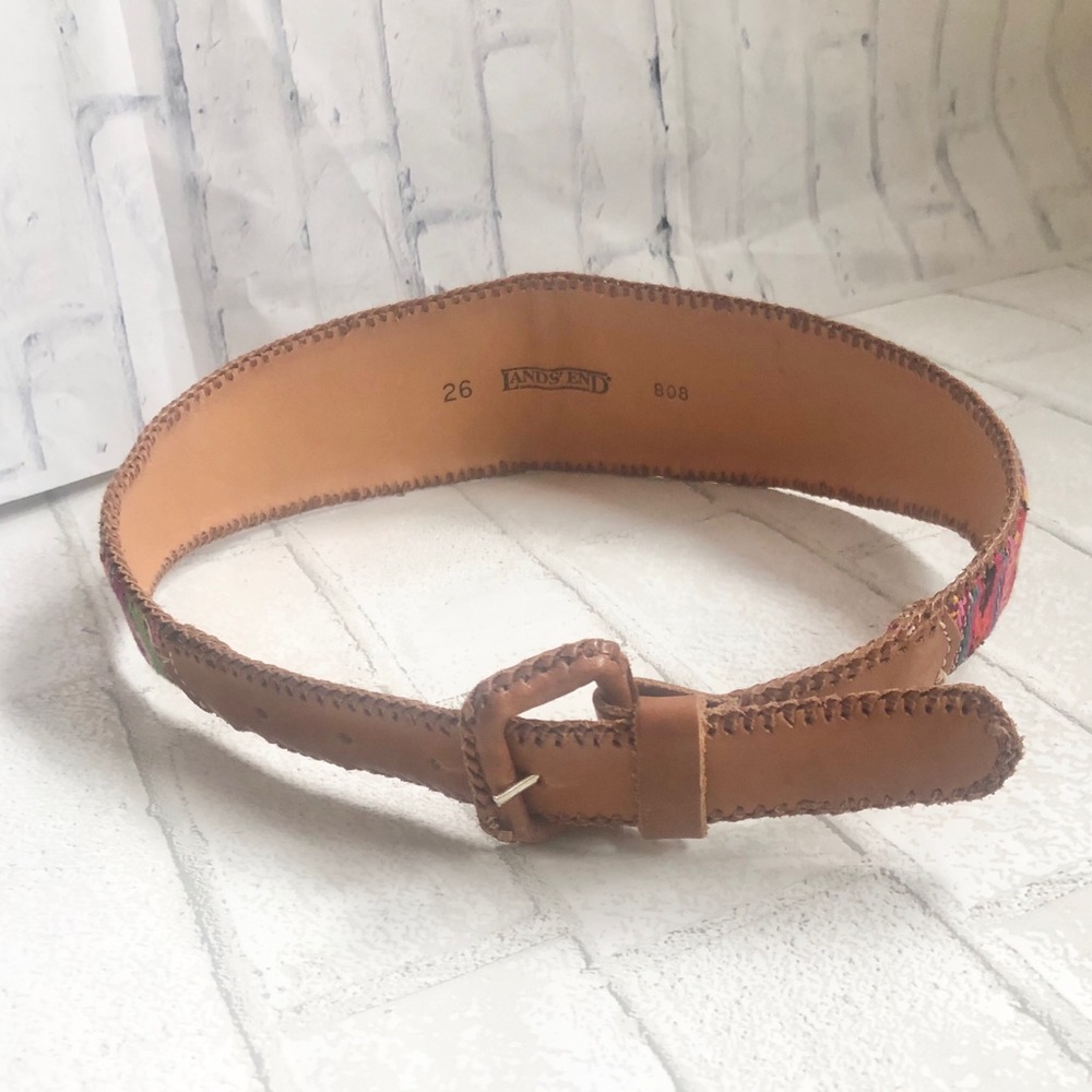 Vintage Lands' End Handwoven Guatemalan Textile & Leather Belt - Boho Southwest - Picture 2 of 7